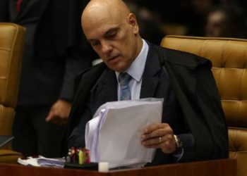 O ministro Alexandre de Moraes, durante sess??o de julgamento sobre limite para compartilhamento de dados fiscais